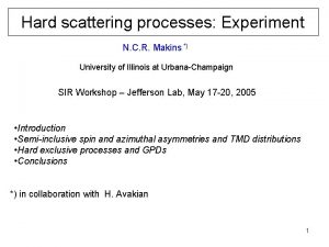 Hard scattering processes Experiment N C R Makins