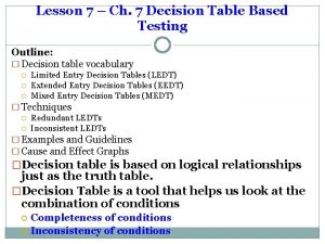 Lesson 7 Ch 7 Decision Table Based Testing