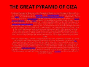 THE GREAT PYRAMID OF GIZA The Great Pyramid