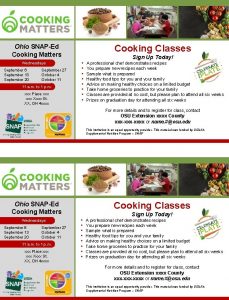 Cooking Classes Ohio SNAPEd Cooking Matters Wednesdays September