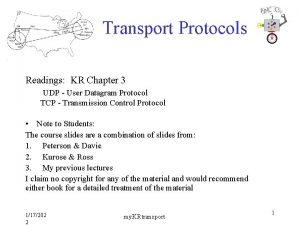 Transport Protocols Readings KR Chapter 3 UDP User