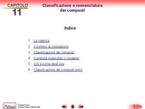 CAPITOLO 11 CLASSIFICAZIONE E NOMENCLATURA DEI COMPOSTI Classificazione