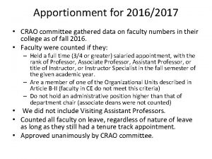 Apportionment for 20162017 CRAO committee gathered data on