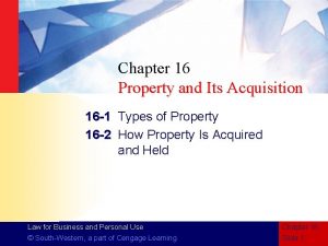 Chapter 16 Property and Its Acquisition 16 1