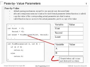 Passby Value Parameters 1 PassbyValue default passing mechanism