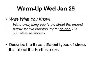 WarmUp Wed Jan 29 Write What You Know