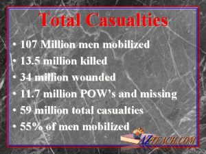 Total Casualties 107 Million men mobilized 13 5