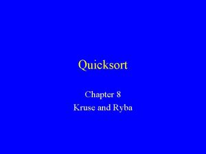 Quicksort Chapter 8 Kruse and Ryba Quicksort Algorithm