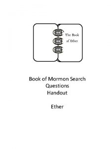 The Book of Ether Book of Mormon Search