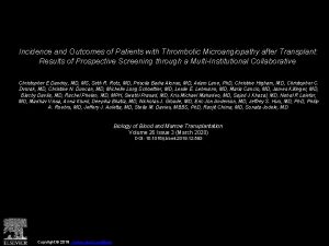 Incidence and Outcomes of Patients with Thrombotic Microangiopathy
