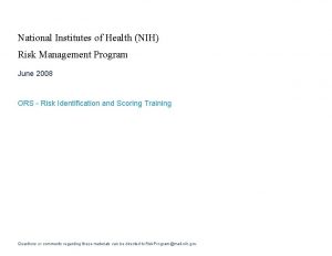 National Institutes of Health NIH Risk Management Program