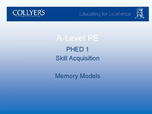 ALevel PE PHED 1 Skill Acquisition Memory Models