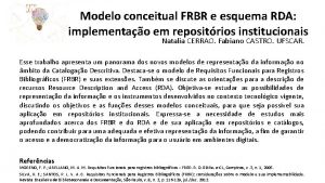 Modelo conceitual FRBR e esquema RDA implementao em