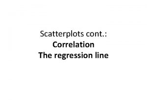 Scatterplots cont Correlation The regression line Learning Objectives