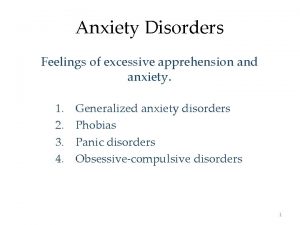 Anxiety Disorders Feelings of excessive apprehension and anxiety