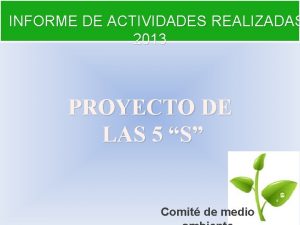 INFORME DE ACTIVIDADES REALIZADAS 2013 PROYECTO DE LAS