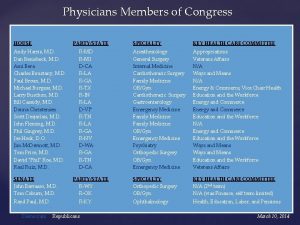 Physicians Members of Congress HOUSE PARTYSTATE Andy Harris