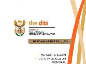 NATIONAL CREDIT BILL 2005 MS ASTRID LUDIN DEPUTY