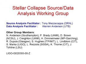 Stellar Collapse SourceData Analysis Working Group Source Analysis