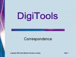 Correspondence Copyright 2004 SouthWesternThomson Learning Slide 1 Format