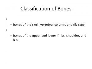 Classification of Bones bones of the skull vertebral