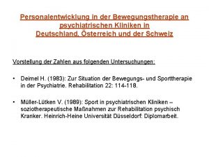 Personalentwicklung in der Bewegungstherapie an psychiatrischen Kliniken in