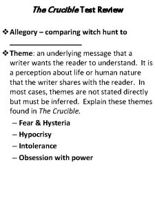 The Crucible Test Review v Allegory comparing witch