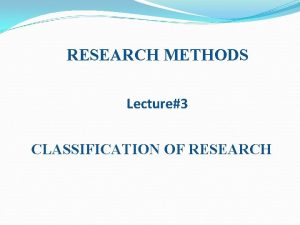 RESEARCH METHODS Lecture3 CLASSIFICATION OF RESEARCH Four main