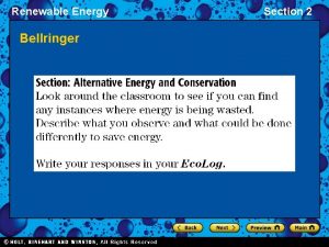 Renewable Energy Bellringer Section 2 Renewable Energy Section