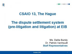 CSAIO 13 The Hague The dispute settlement system