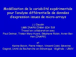 Modlisation de la variabilit exprimentale pour lanalyse diffrentielle