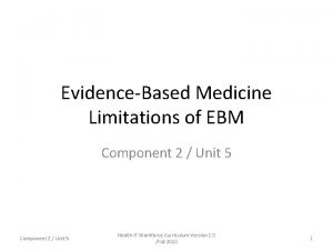 EvidenceBased Medicine Limitations of EBM Component 2 Unit