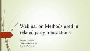 Webinar on Methods used in related party transactions