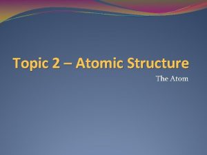 Topic 2 Atomic Structure The Atom The Atom