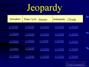 Jeopardy Atmosphere Water Cycle Storms Instruments Clouds Q