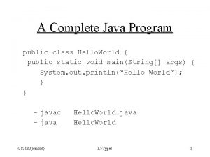 A Complete Java Program public class Hello World