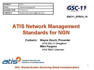 SOURCE ATIS TITLE Network Management AGENDA ITEM GTSC