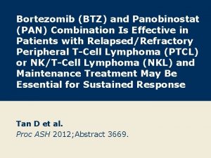 Bortezomib BTZ and Panobinostat PAN Combination Is Effective
