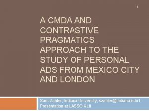 1 A CMDA AND CONTRASTIVE PRAGMATICS APPROACH TO