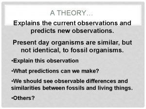 A THEORY Explains the current observations and predicts