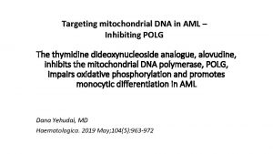 Targeting mitochondrial DNA in AML Inhibiting POLG The