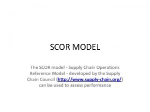 SCOR MODEL The SCOR model Supply Chain Operations