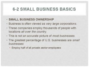 6 2 SMALL BUSINESS BASICS SMALL BUSINESS OWNERSHIP