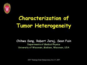 Characterization of Tumor Heterogeneity Chihwa Song Robert Jeraj
