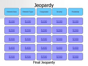 Jeopardy Network Sizes Network Types Components Security Reliability