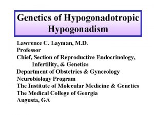 Genetics of Hypogonadotropic Hypogonadism Lawrence C Layman M