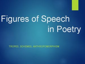 Figures of Speech in Poetry TROPES SCHEMES ANTHROPOMORPHISM