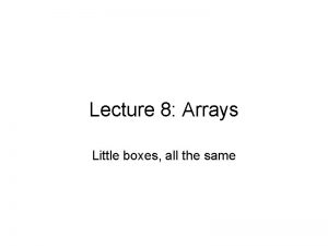 Lecture 8 Arrays Little boxes all the same