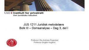 JUS 1211 Juridisk metodelre Bolk III Domsanalyse Dag