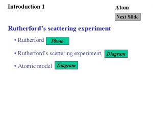 Introduction 1 Atom Next Slide Rutherfords scattering experiment